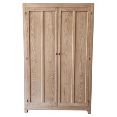 Country Pine Two-Door Wardrobe, Paneled Doors, Brass Knobs, 1950s