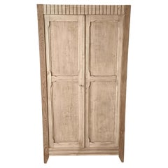 French Provincial Two-Door Armoire, Bleached Oak, Fluted Cornice, 1940s