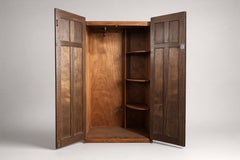English Art Deco Oak Wardrobe, Paneled Doors, Fitted Interior, 1930s