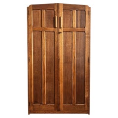 English Art Deco Oak Wardrobe, Paneled Doors, Fitted Interior, 1930s
