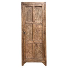 Rustic Single-Door Wardrobe, Solid Teak, Paneled Doors, 1950s
