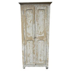 French Provincial Two-Door Pine Armoire, Distressed Paint, 1940s