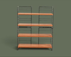 Dutch Modernist Wall Shelving Unit, Teak and Black Metal, 1950s