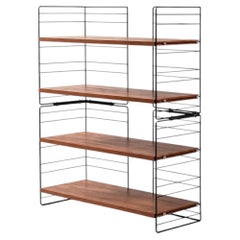 Dutch Modernist Wall Shelving Unit, Teak and Black Metal, 1950s