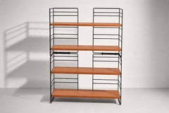 Dutch Modernist Wall Shelving Unit, Teak and Black Metal, 1950s