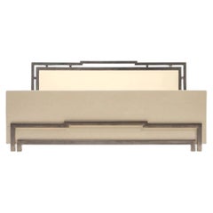 Modernist King Bed, Lacquered Parchment and Nickeled Bronze, Italy, 1970s