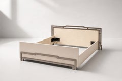 Modernist King Bed, Lacquered Parchment and Nickeled Bronze, Italy, 1970s