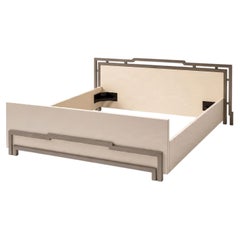 Modernist King Bed, Lacquered Parchment and Nickeled Bronze, Italy, 1970s