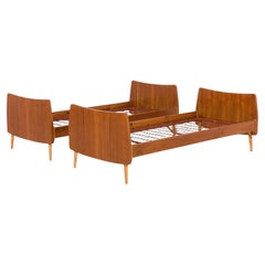 Scandinavian Modern Pair of Twin Beds, Bent Teak Plywood, 1950s