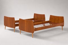 Scandinavian Modern Pair of Twin Beds, Bent Teak Plywood, 1950s