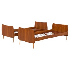 Scandinavian Modern Pair of Twin Beds, Bent Teak Plywood, 1950s