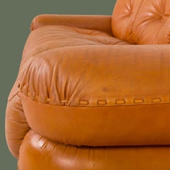 Italian Space Age Three-Seat Sofa, Cognac Leather, 1970s