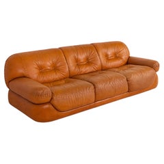 Italian Space Age Three-Seat Sofa, Cognac Leather, 1970s