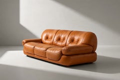 Italian Space Age Three-Seat Sofa, Cognac Leather, 1970s