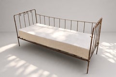 French Wrought Iron Folding Campaign Daybed, Scrolled Frame, 1900s