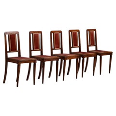 Set of Five Art Deco Mahogany Dining Chairs, France, 1920s