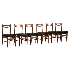 Guillerme et Chambron, Set of Six Oak Dining Chairs, France, 1960s