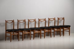 Guillerme et Chambron, Set of Six Oak Dining Chairs, France, 1960s