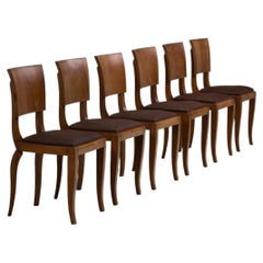 Set of Six Art Deco Walnut Dining Chairs, France, 1940s