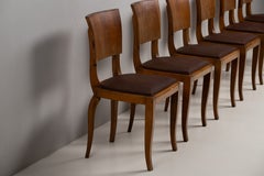 Set of Six Art Deco Walnut Dining Chairs, France, 1940s