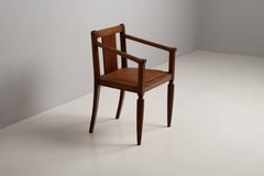 Neoclassical Cherry Desk Armchair in Tan Leather, France, 1940s