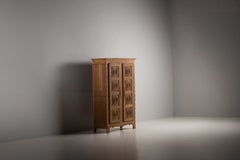 Oak Armoire with Carved Rosette Medallions, France, 1950s