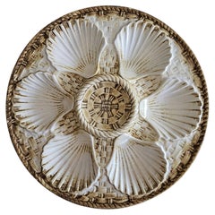Longchamp French Faience Oyster Plates, Scallop Shell Majolica, 1950s