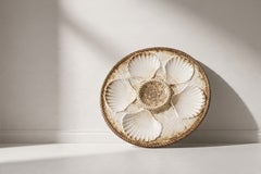 Longchamp French Faience Oyster Plate, Scallop Shell Majolica, 1950s