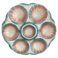 Sarreguemines Digoin Barbotine Majolica Oyster Plate, France, 1900s