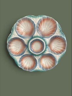 Sarreguemines Digoin Barbotine Majolica Oyster Plate, France, 1900s