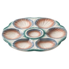 Sarreguemines Digoin Barbotine Majolica Oyster Plate, France, 1900s