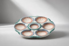 Sarreguemines Digoin Barbotine Majolica Oyster Plate, France, 1900s