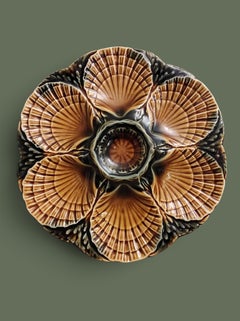 Sarreguemines Majolica Oyster Plate, Glazed Earthenware, France, 1970s