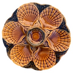 Sarreguemines French Majolica Oyster Plates, Glazed Earthenware, 1950s