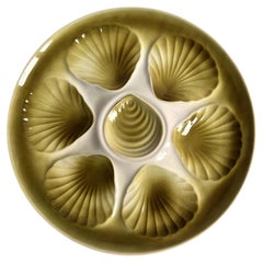 Moulin des Loups Ceramic Oyster Plate, Green Salterrène Glaze, France, 1960s