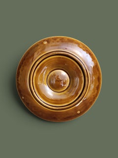French Sarreguemines Divided Oyster Plate, Amber Glazed Ceramic, 1960s