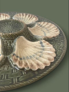 Longchamp Barbotine Majolica Oyster Plate, Scallop Shells, France, 1890s
