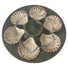 Longchamp Barbotine Majolica Oyster Plate, Scallop Shells, France, 1890s