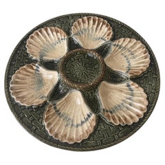 Longchamp Barbotine Majolica Oyster Plate, Scallop Shells, France, 1890s
