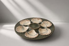 Longchamp Barbotine Majolica Oyster Plate, Scallop Shells, France, 1890s