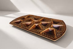 Assiette de service à fondue Digoin Sarreguemines, céramique émaillée marron, France, années 1960