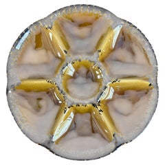 Gien Oyster Plate, Brown Flambe Glazed Majolica, France, 1960s