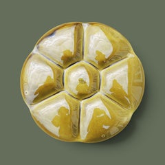 Gien Majolica Oyster Plates, Yellow Glazed Earthenware, France, 1960s