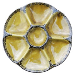 Gien Majolica Oyster Plates, Yellow Glazed Earthenware, France, 1960s