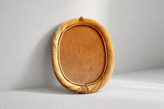 Italian Oval Wall Mirror, Twisted Rattan Frame, 1970s