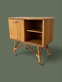 Audoux Minet, Split Bamboo and Rattan Bar Cabinet on Casters, France, 1950s