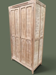 French Art Deco Two-Door Armoire, Bleached Oak and Pine, 1930s