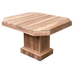 French Art Deco Octagonal Extending Dining Table, Walnut, Carved Floral, 1930s