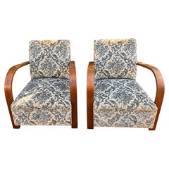 Art Deco Bentwood Lounge Chairs, Damask Upholstery, Central Europe, 1930s