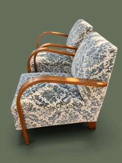 Art Deco Bentwood Lounge Chairs, Damask Upholstery, Central Europe, 1930s